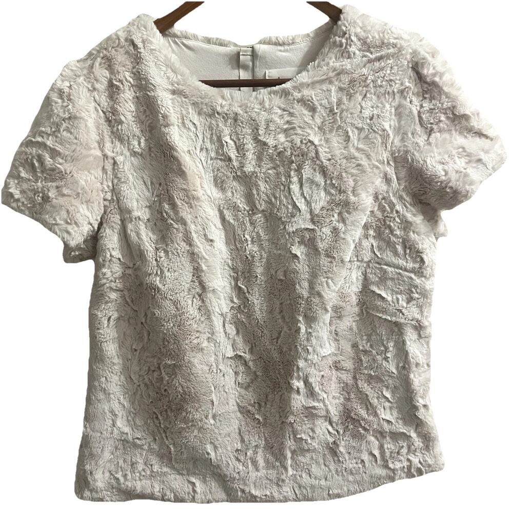 Anthropologie Maeve Faux Fur Tee size Medium Cream BOHO New with Tag